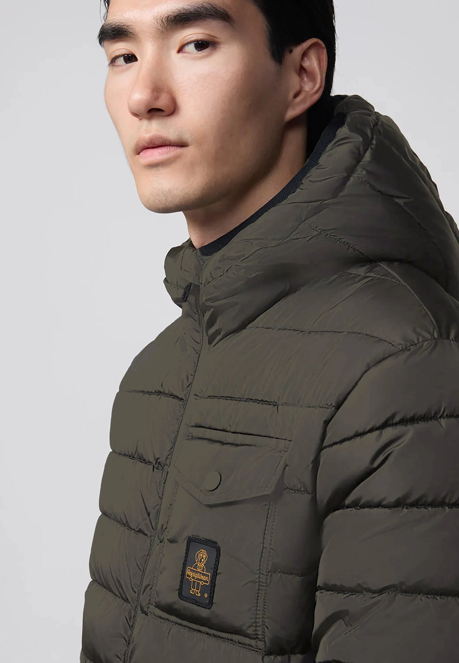 Refrigiwear Giubotto Verde Uomo In Nylon Con Cappuccio Tipo Sportivo AI25