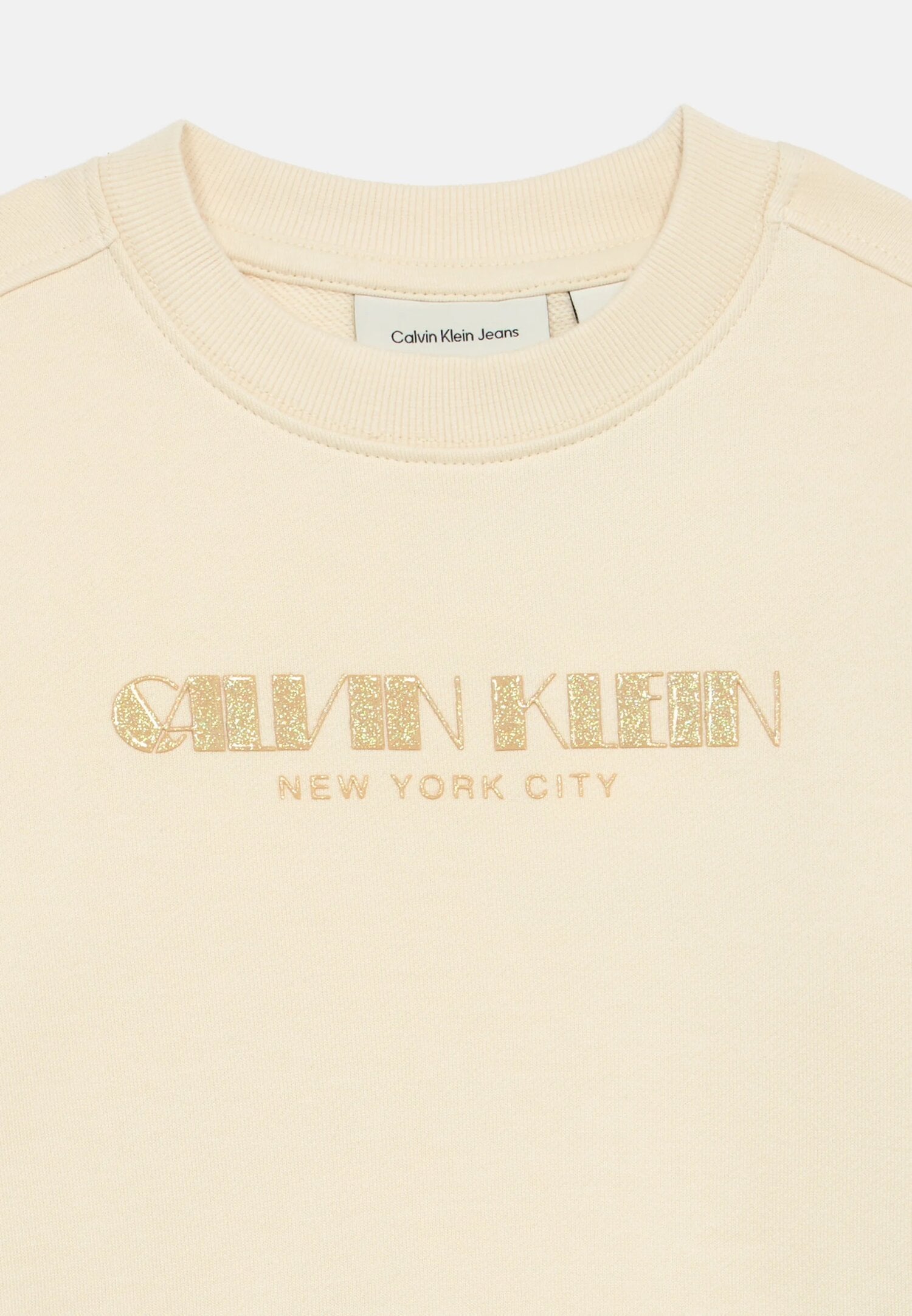 Calvin Klein Felpa Beige Bambina Girocollo In Cotone Scuola PE26