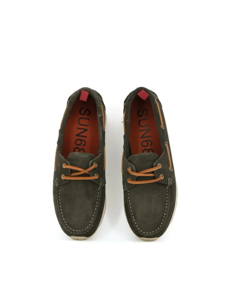 Sun68 scarpe verde militare uomo mocassino mini logo