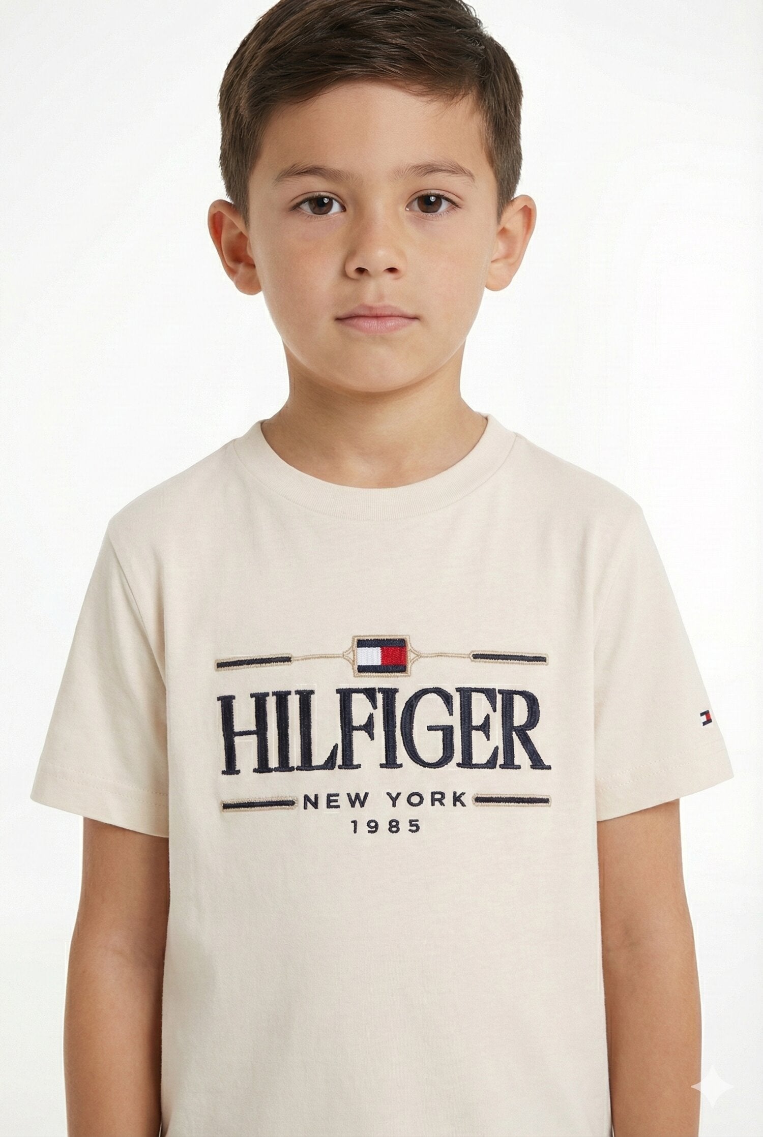 Tommy Hilfiger Tshirt Panna Bambino Girocollo Sportivo In Cotone KB0KB10360YB