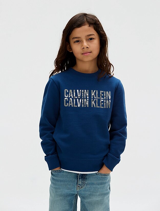 Calvin Klein Felpa Blu Bambino In Cotone Girocollo Quotidiano AI25