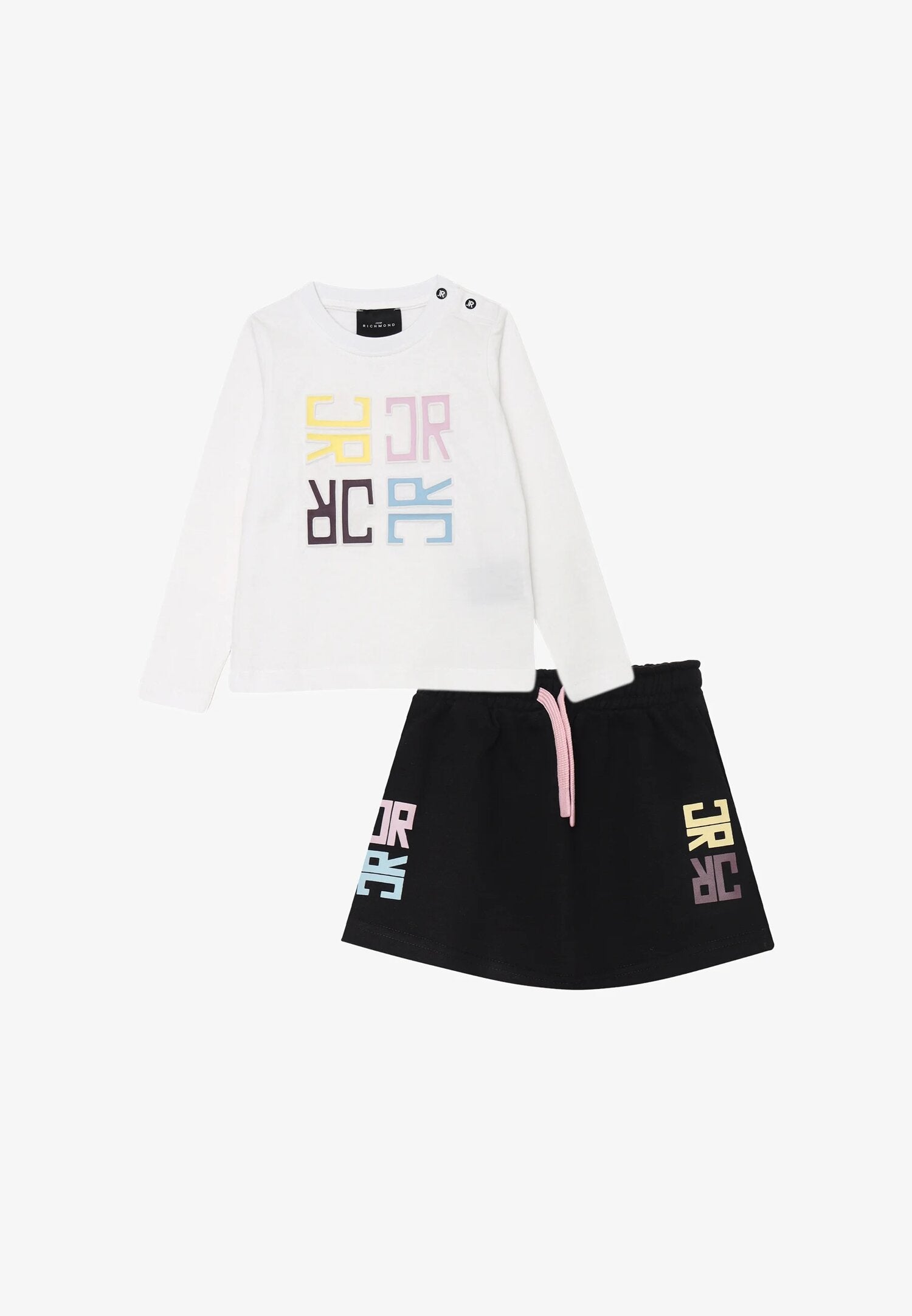 John Richmond Completo Bianco Nero Neonata In Cotone Girocollo Sportivo AI25