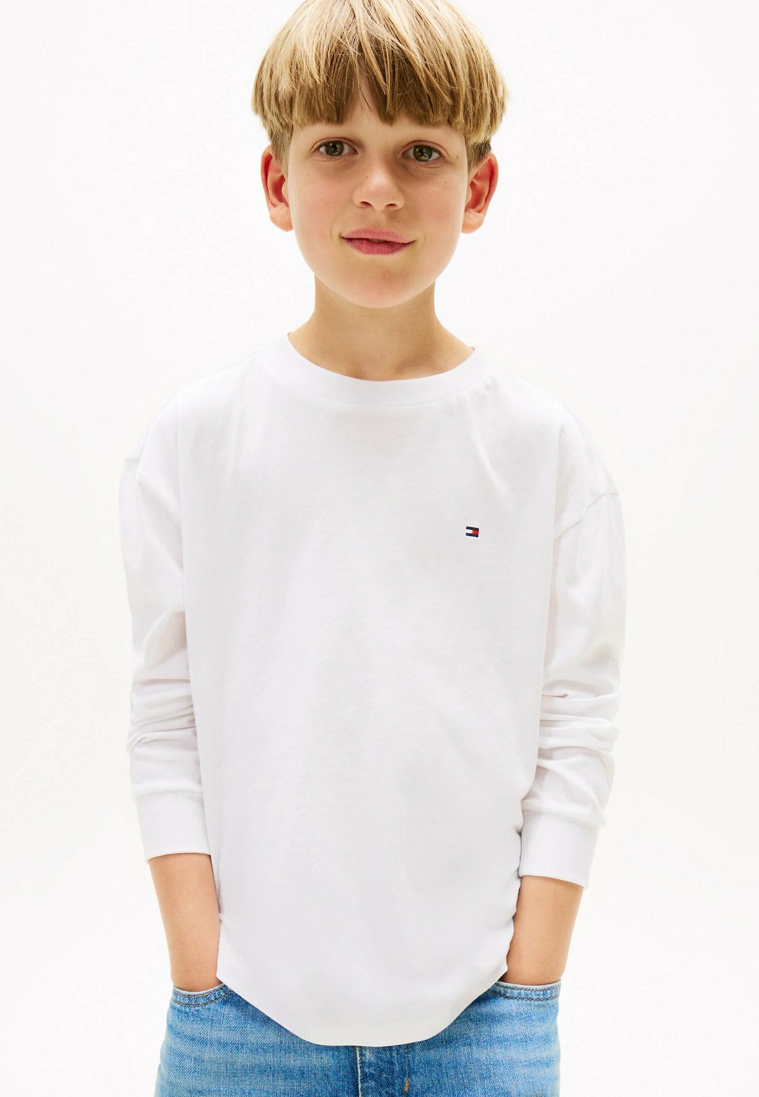 Tommy Hilfiger Tshirt Bianco Bambino In Cotone Girocollo Sportivo AI25