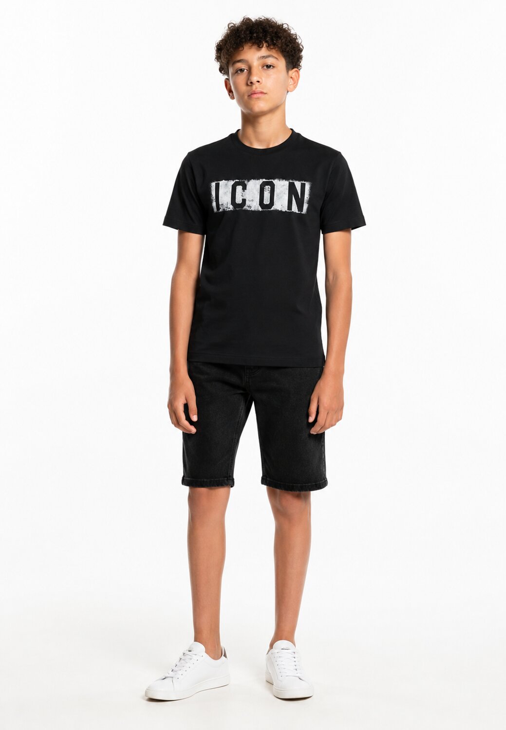 Icon Tshirt Nera Con Logo Strappato Bambino IBKS001111_