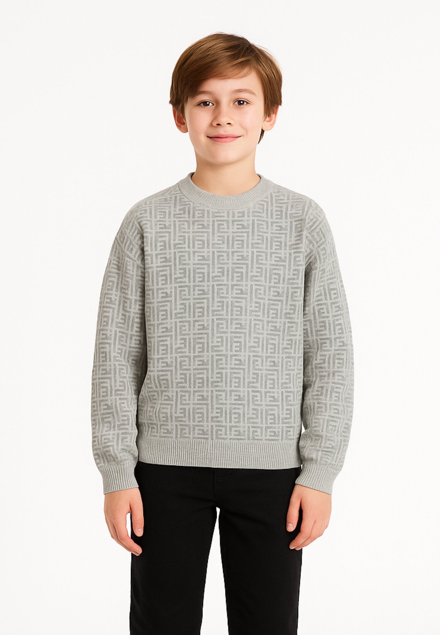 John Richmond Maglione Grigio Logato Bambino In Lana Girocollo Elegante AI25