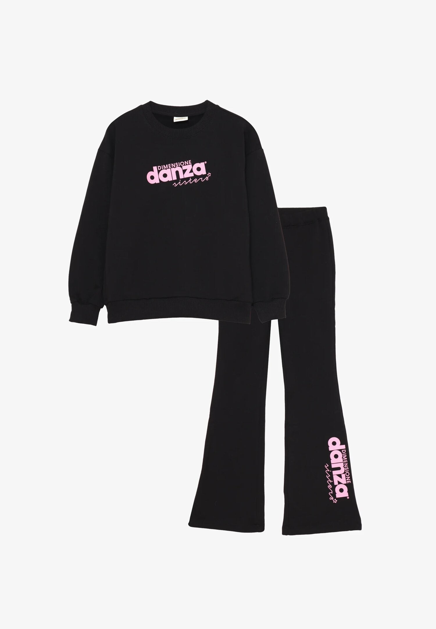 Dimensione Danza Tuta Nera Bambina Leggings Zampa Cotone Girocollo Sportivo