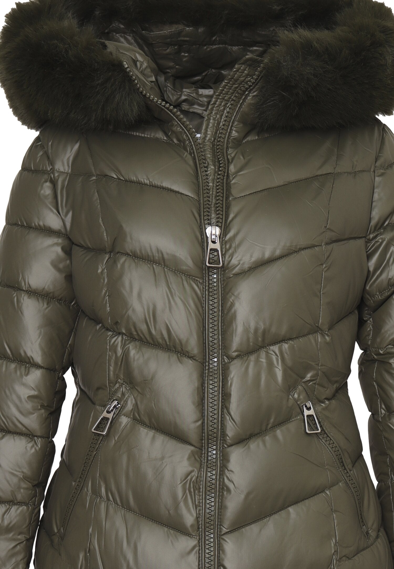 Monte Cervino Giubbotto Verde Donna In Nylon Con Pelliccia Invernale AI25