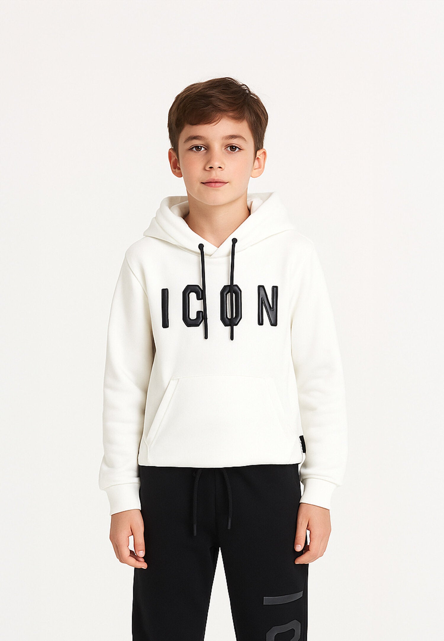 Icon Felpa Bianco Bambino In Cotone Con Cappuccio Passeggio AI25