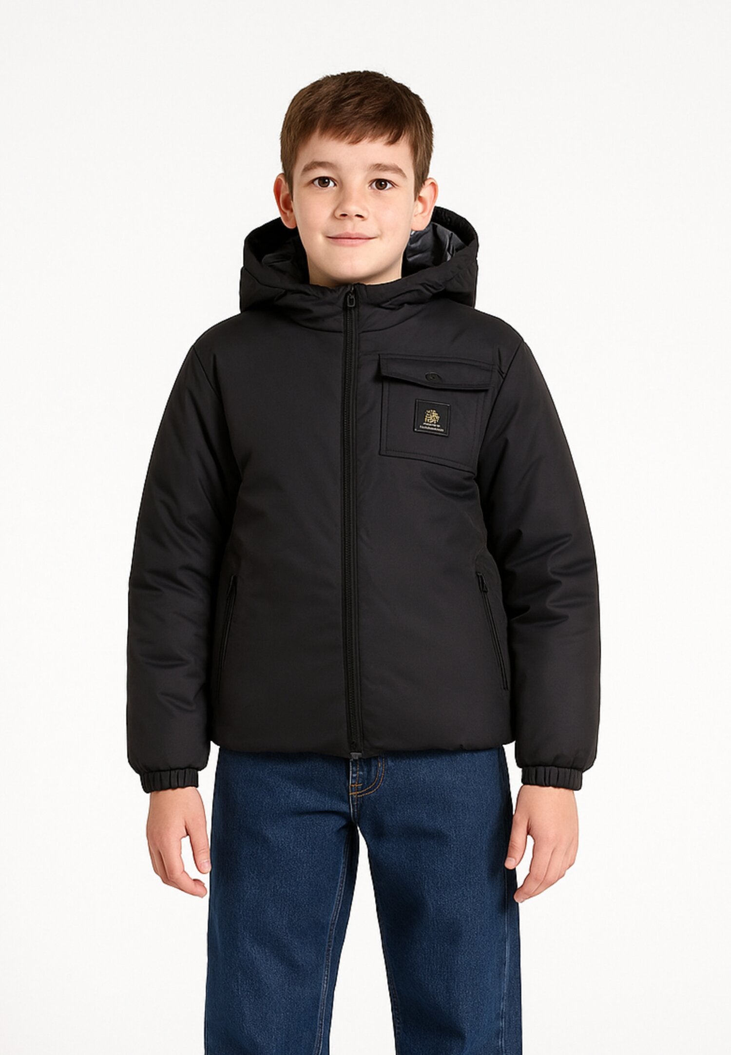 Refrigiwear Giubbotto Nero Bambino In Nylon Con Cappuccio Reversibile AI25