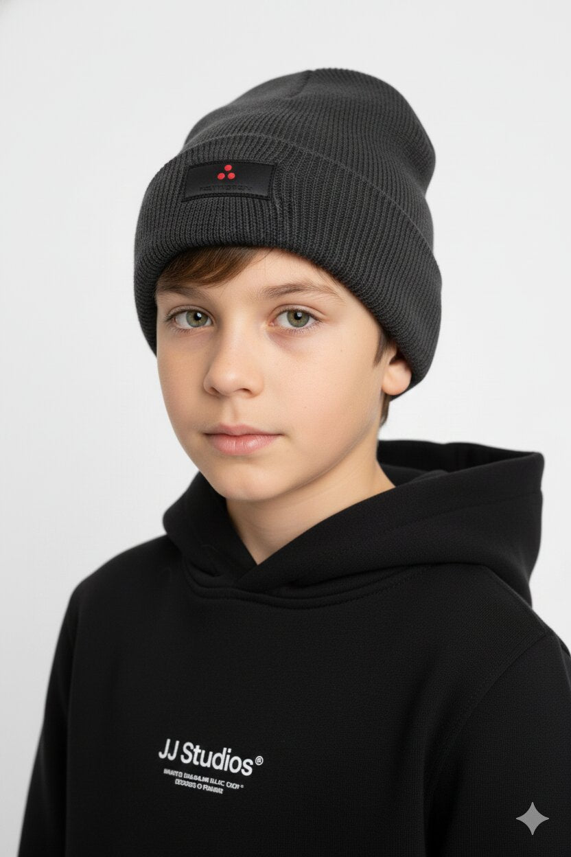 Peuterey berretto bambino verde scuro in lana e cashmere con logo