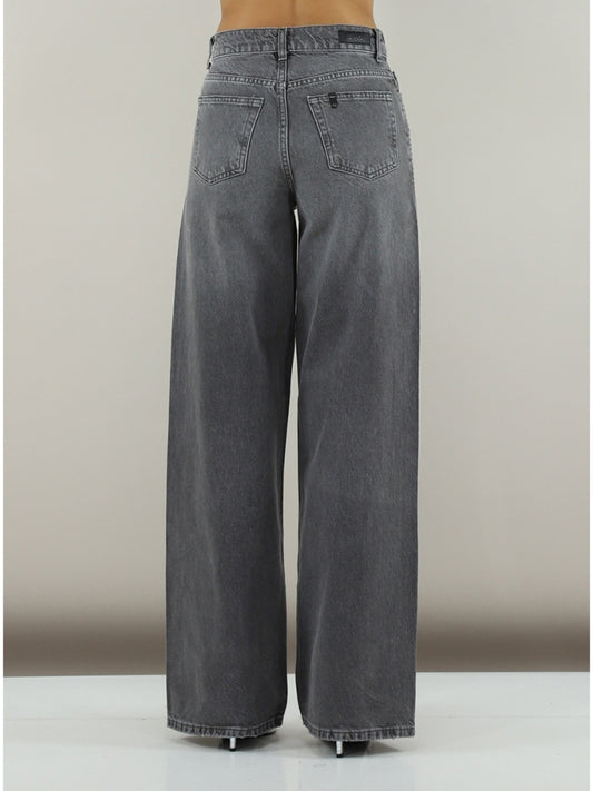 Liujo pantalone in denim grigio donna strass all over logo sul retro