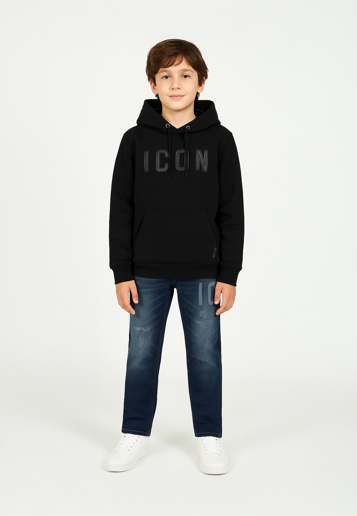 Icon Felpa Nero Bambino In Cotone Con Cappuccio Passeggio AI25