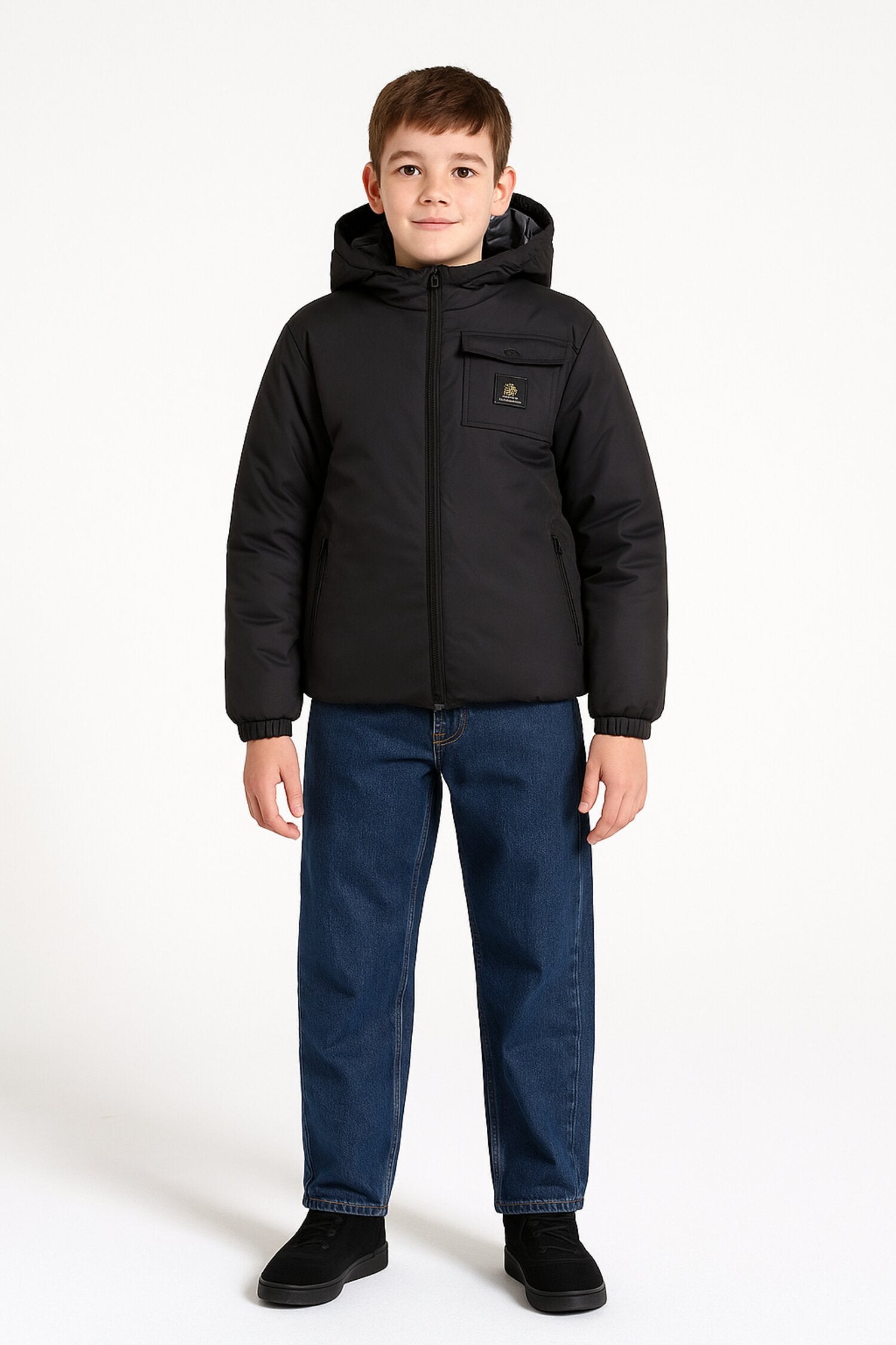 Refrigiwear Giubbotto Nero Bambino In Nylon Con Cappuccio Reversibile AI25