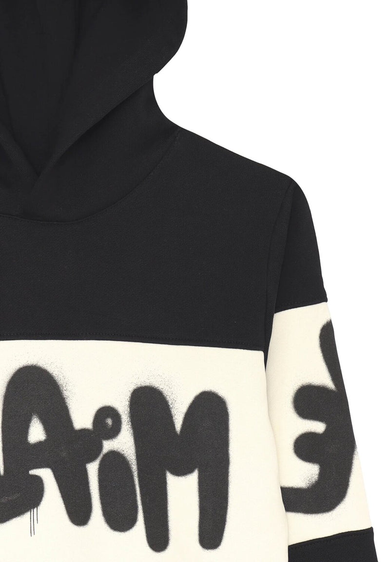 Disclaimer felpa con cappuccio bambino nera banda panna cotone inverno logo nero - NERO | CammarataMode