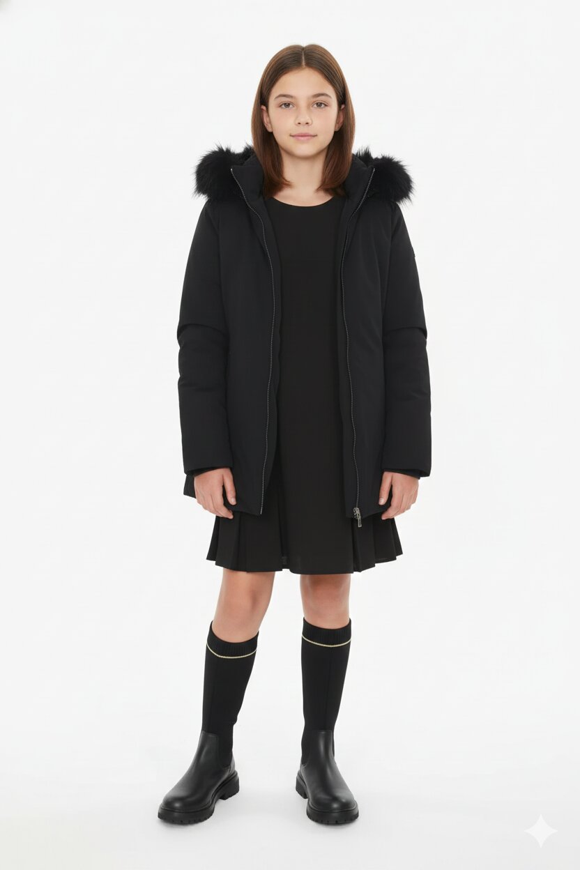 Kocca vestito bambina e ragazza nero elegante con pieghe