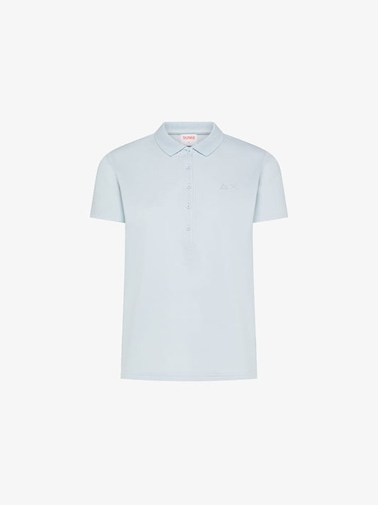 Sun68 polo celeste donna logo con strass