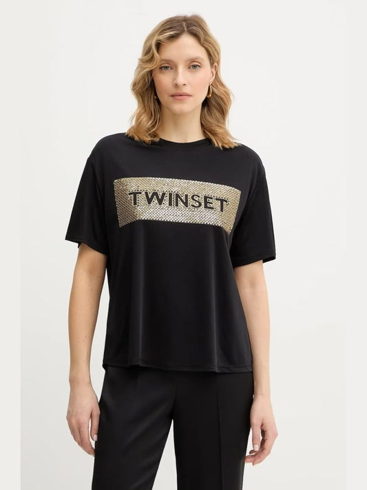 Twinset tshirt nera donna maxi logo