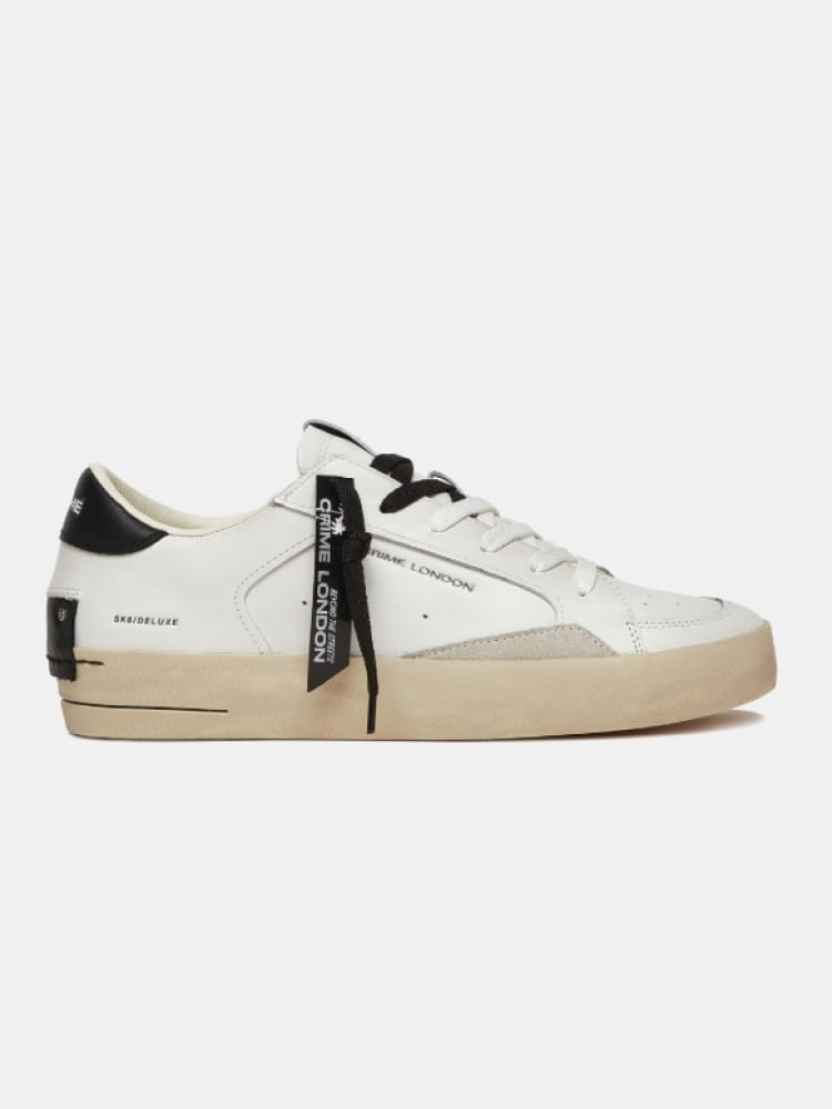 Crime London scarpe bianche uomo dettagli neri logo sul lato
