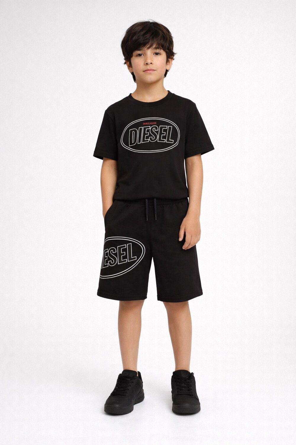 Diesel Bermuda Neri Bambino In Cotone Vita Regolabile Sportivo PE26