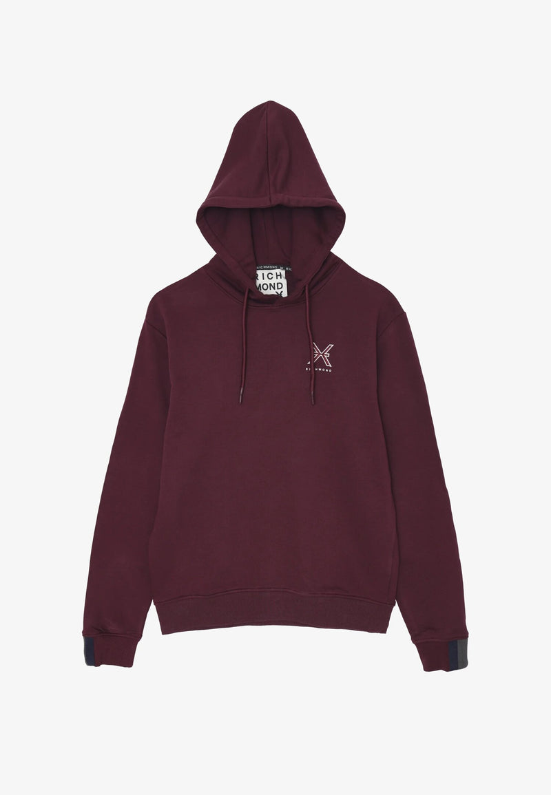 John Richmond felpa uomo berry con cappuccio in cotone logo ricamato - BORDÒ | CammarataMode