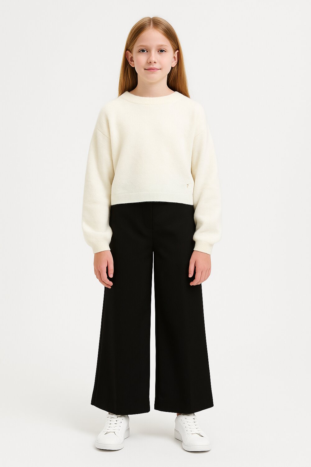 Kocca pantaloni neri bambina a vita alta gamba ampia eleganti