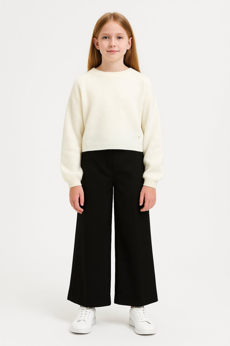 Kocca pantaloni neri bambina a vita alta gamba ampia eleganti - NERO | CammarataMode