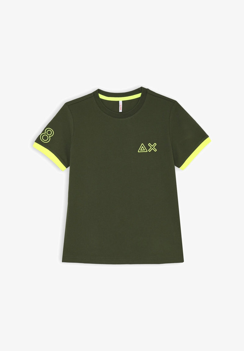 T-shirt verde Sun68 bambino in cotone con dettagli fluo e logo ricamato - VERDE SCUR MILITARE | CammarataMode