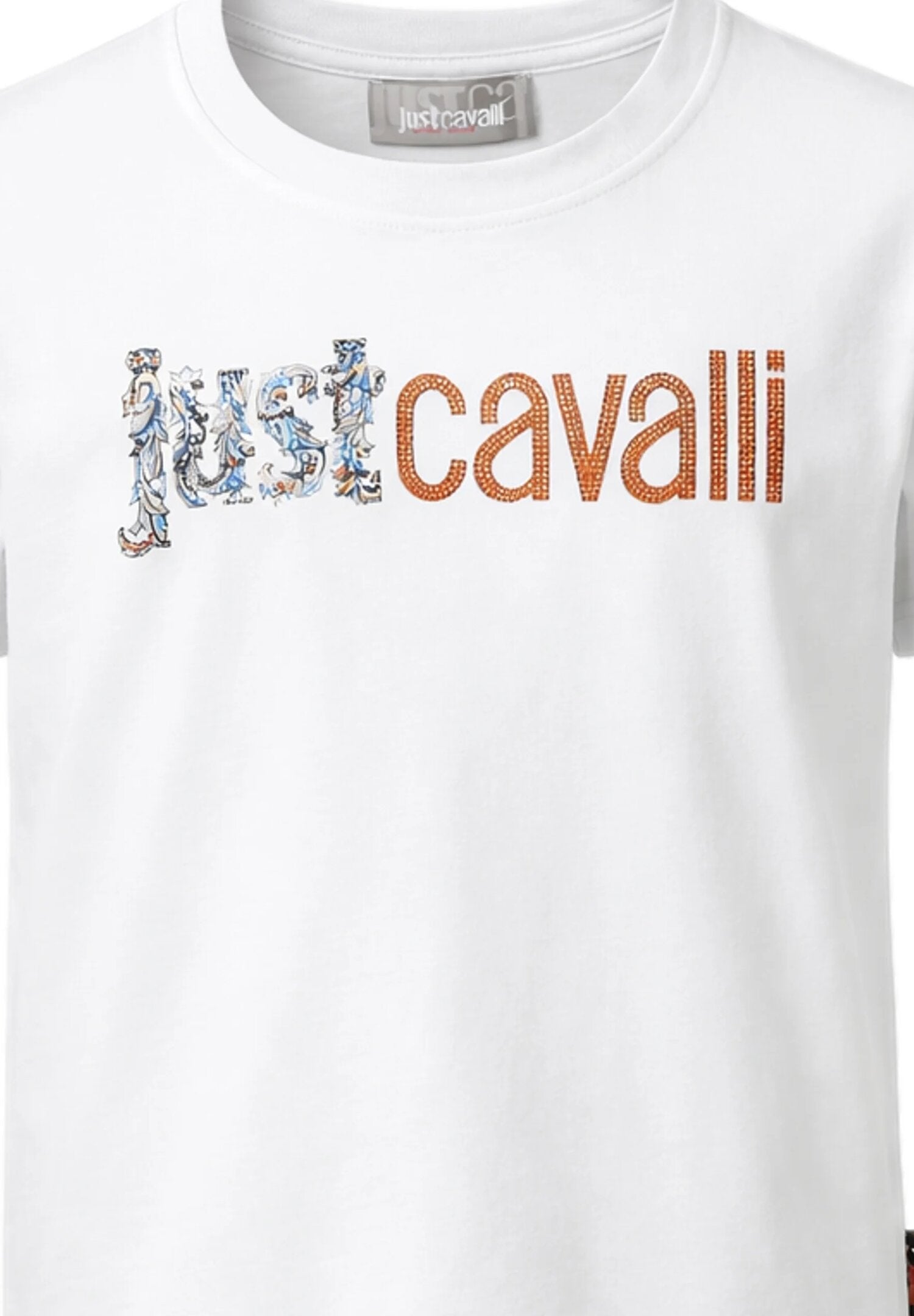 Just Cavalli t Shirt Bianca Logo Decorato Bambina Modello Crop - JPG26067TS_