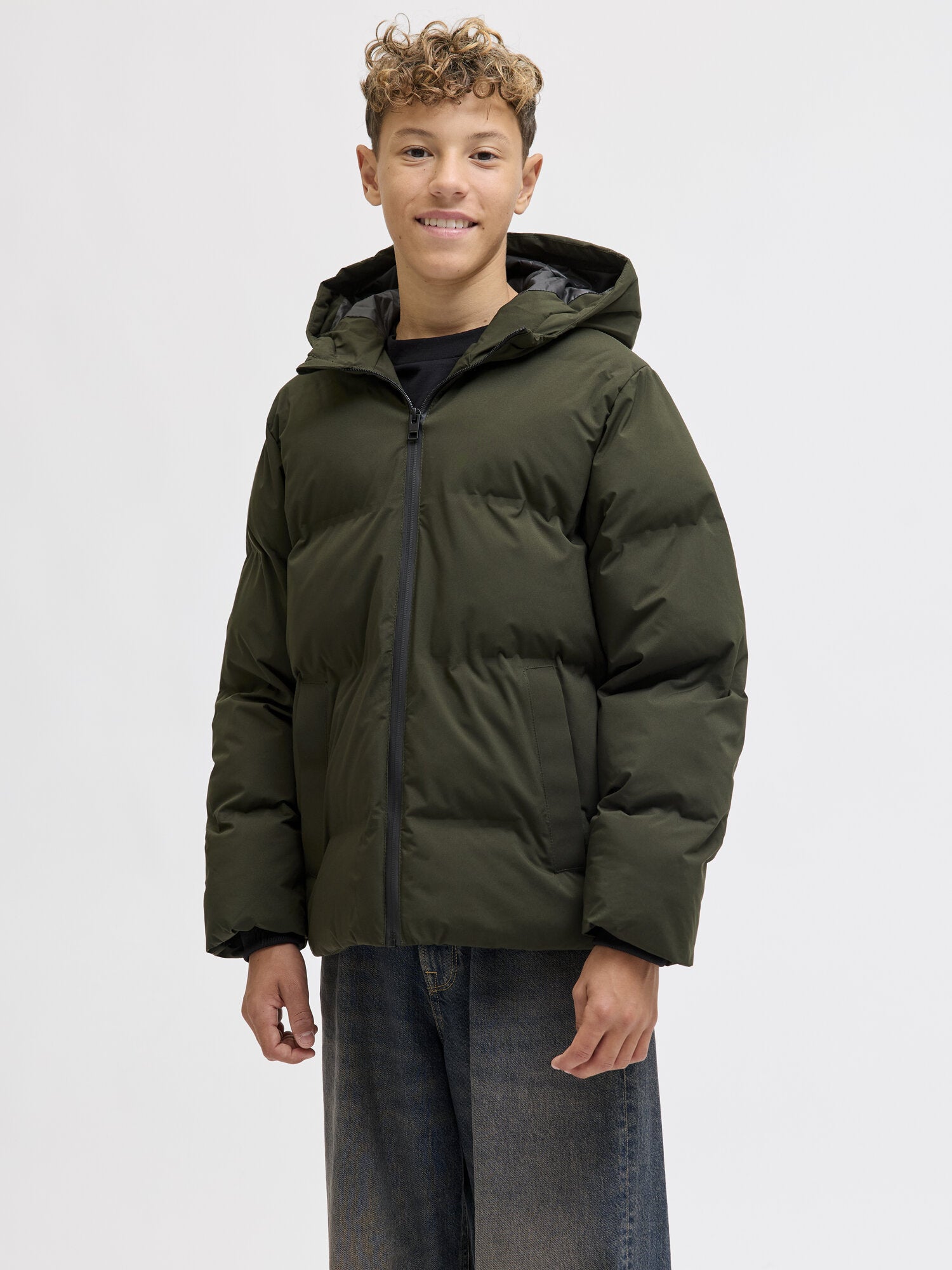 Jack & Jones Junior Giubbotto Verde Bambino In Nylon Con Cappuccio Invernale