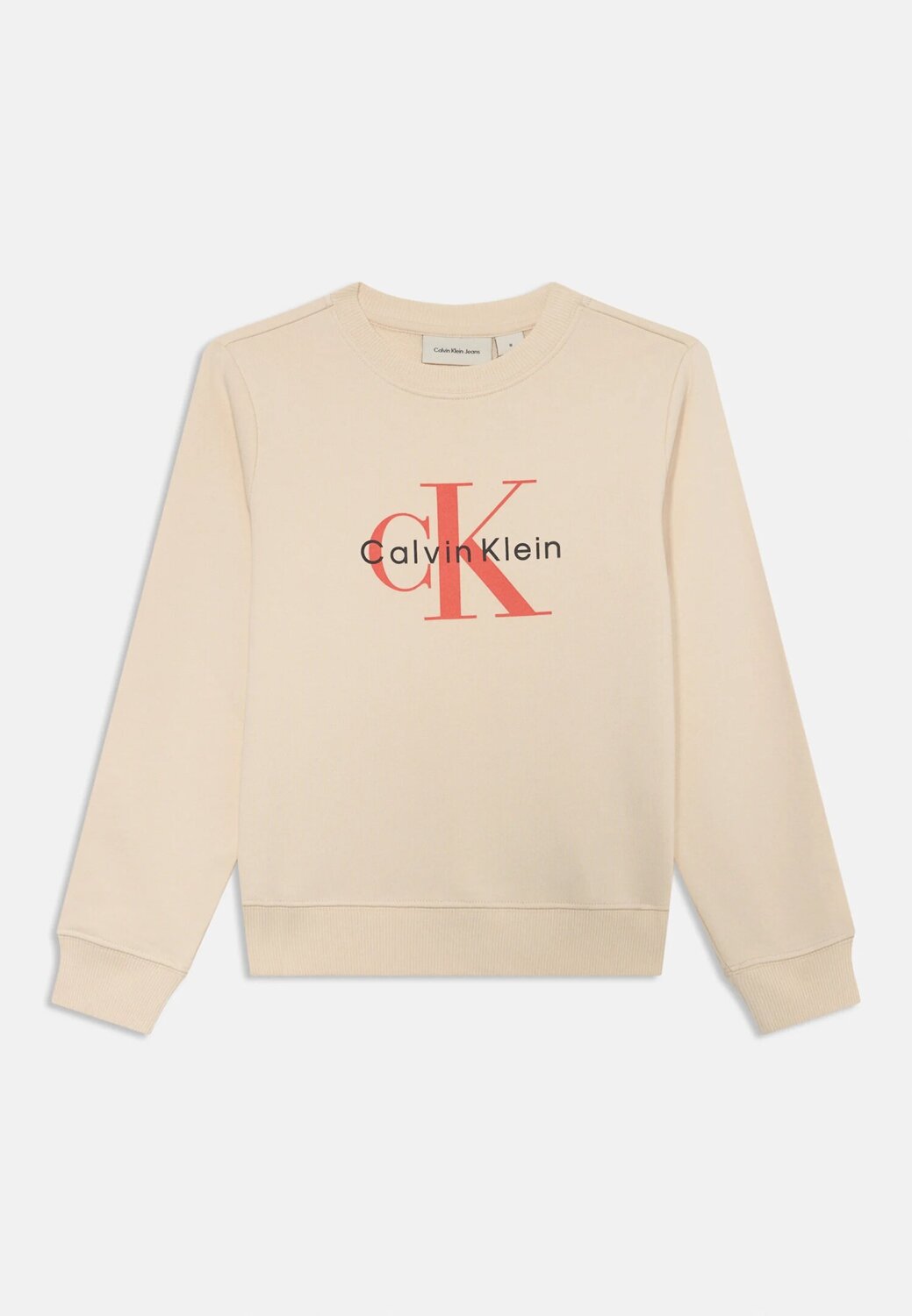 Calvin Klein Jeans bambino felpa panna con logo monogram rosso | CammarataMode