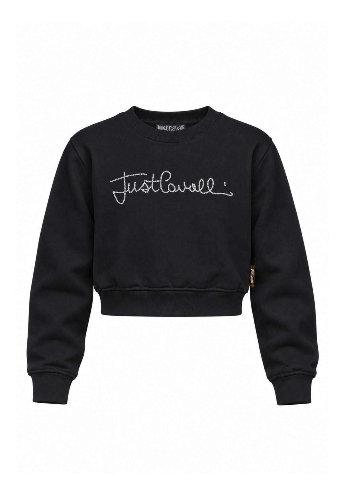 JUST CAVALLI felpa NERA CROP GIROCOLLO CON LOGO DI STRASS Bambine e ragazze jga26176fe.ne_