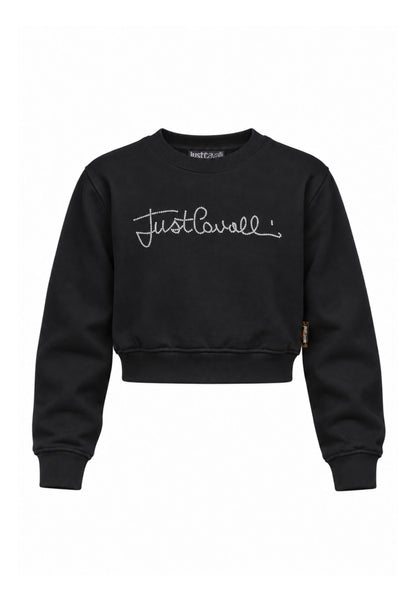 JUST CAVALLI felpa NERA CROP GIROCOLLO CON LOGO DI STRASS Bambine e ragazze jga26176fe.ne_