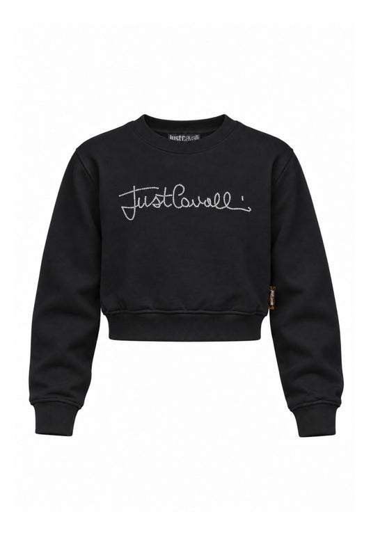 JUST CAVALLI felpa NERA CROP GIROCOLLO CON LOGO DI STRASS Bambine e ragazze jga26176fe.ne_