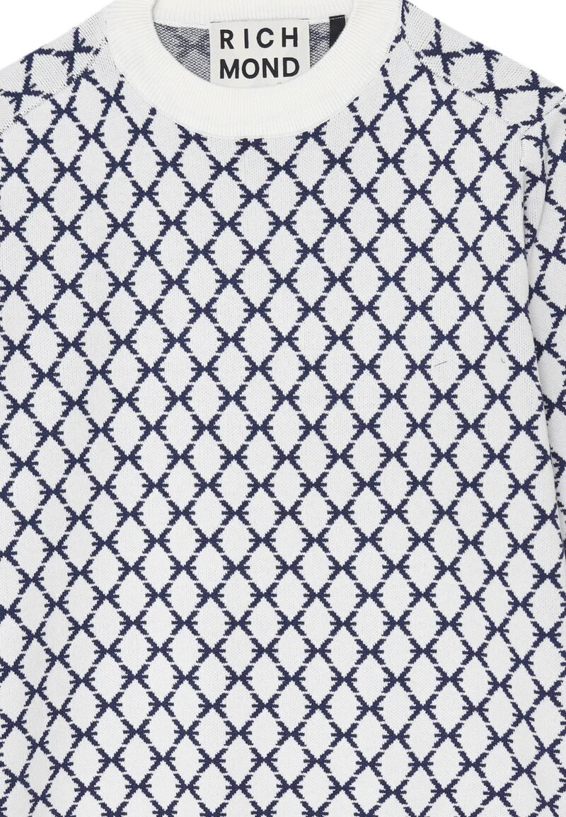 John Richmond maglione uomo off white lana rasata fantasia geometrica