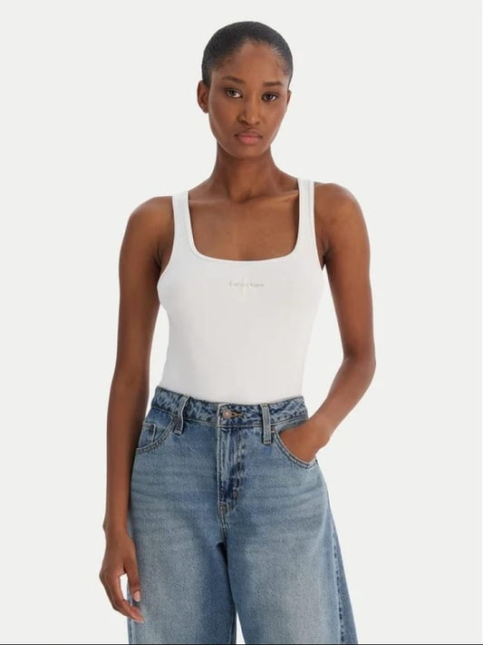 Calvin Klein top bianco donna logo sul davanti
