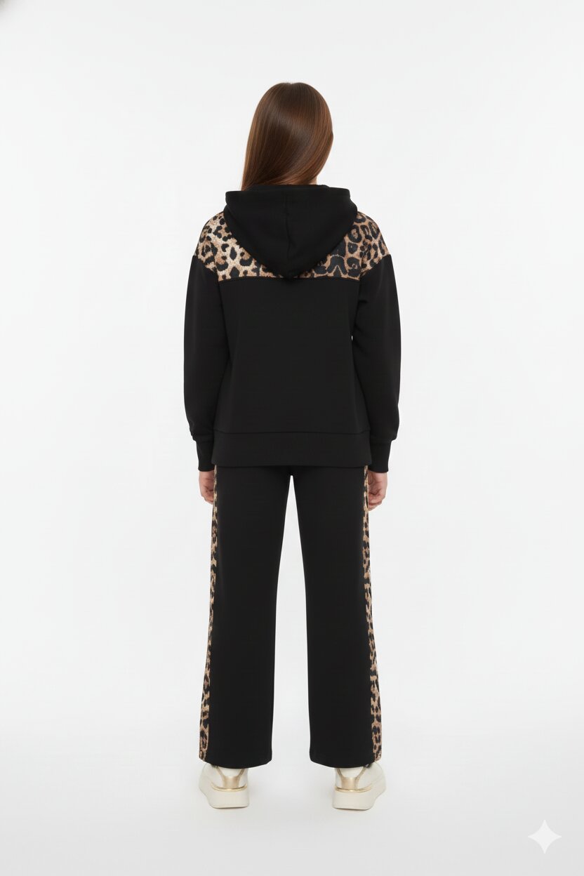 Dimensione Danza Tuta Nero Bambina Fantasia Leopardato In Cotone Con Cappuccio