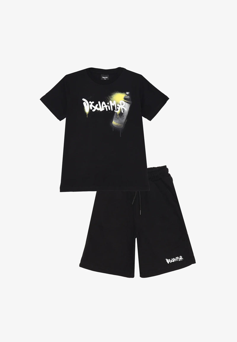 Disclaimer Completo Sportivo Bambino Nero 8-16 Anni Stampa Fluo Cotone - NERO | CammarataMode
