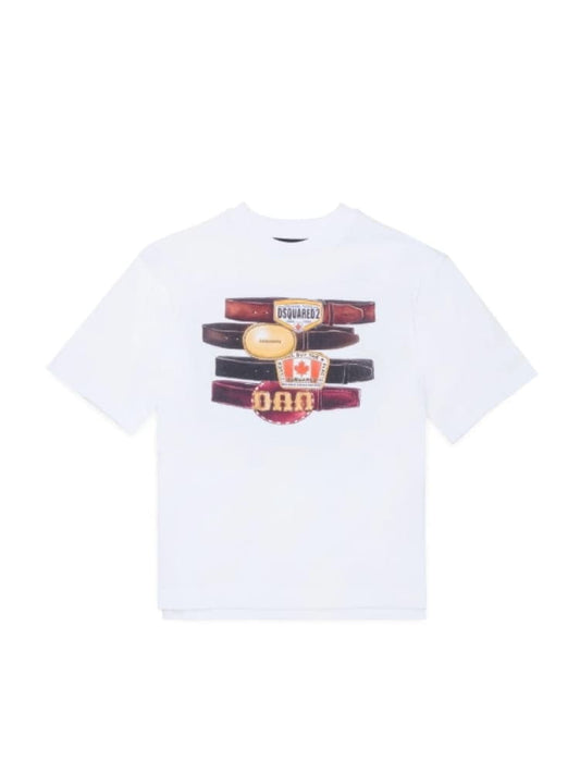 Dsquared t-shirt kids/junior in cotone bianco con stampa cinture loose fit Bambino