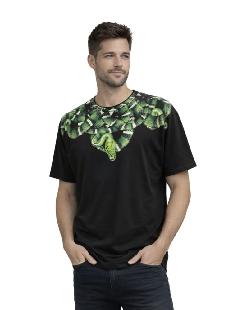 County Of Milan marcelo burlon t-shirt in jersey di cotone nero con stampa snake Uomo