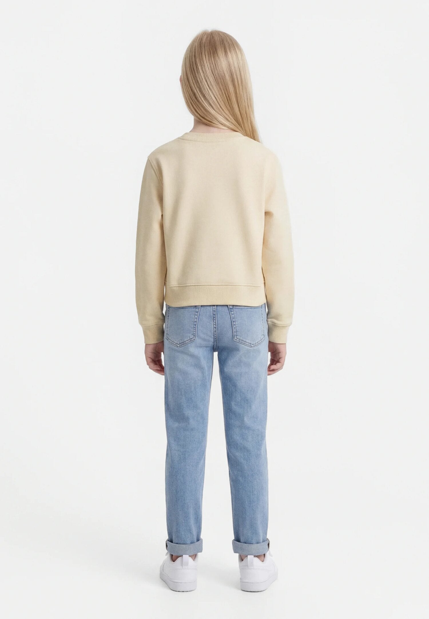 Calvin Klein Felpa Beige Bambina Girocollo In Cotone Scuola PE26
