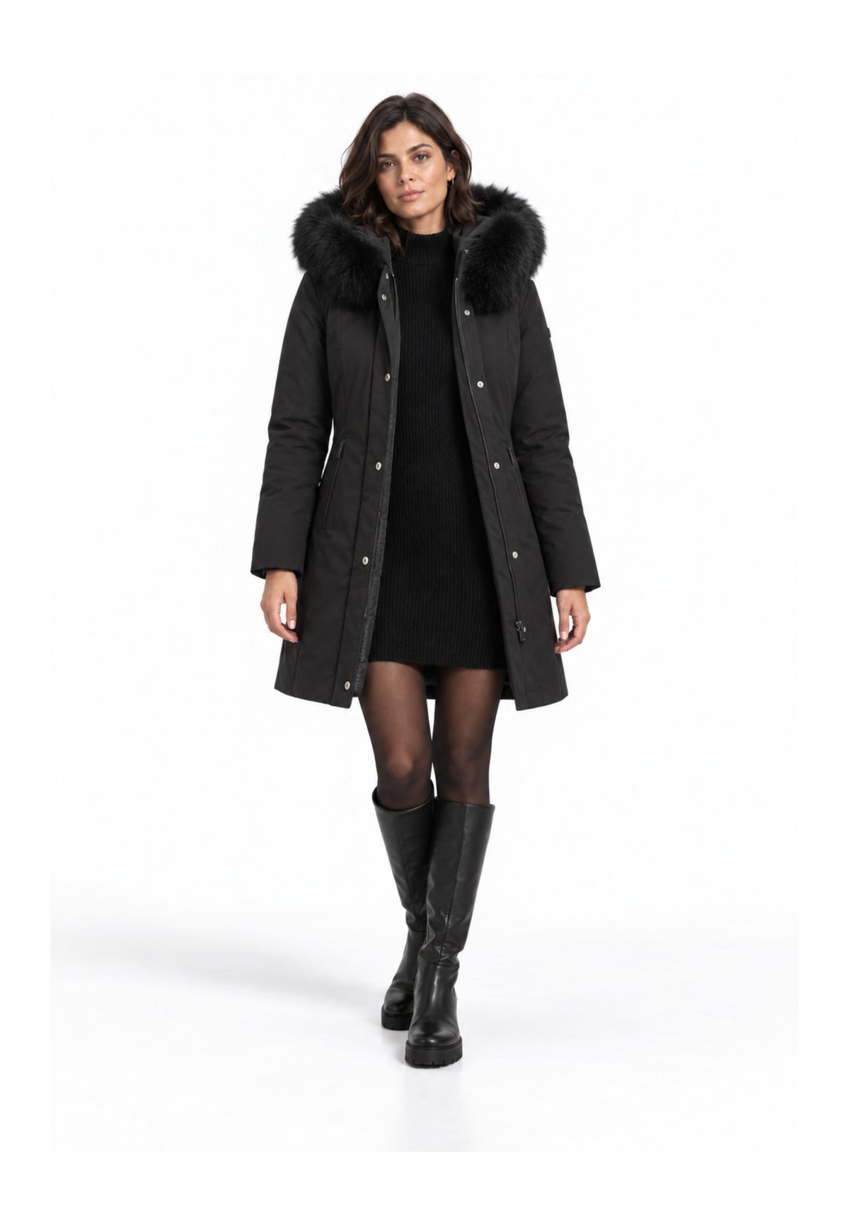 REFRIGIWEAR GIUBBOTTO NERO CON CAPPUCCIO E PELLICCIA Donna LADY TECH FUR JACKET.NE_