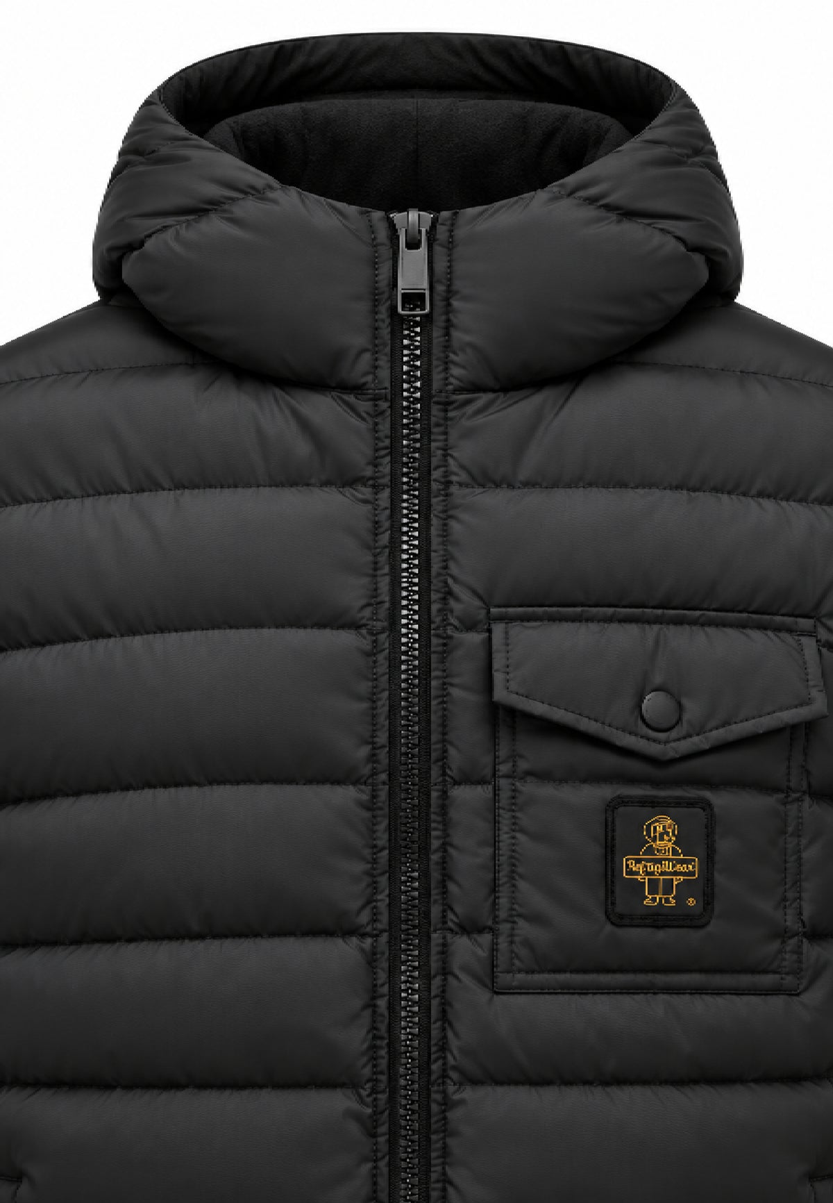 REFRIGIWEAR Giubbotto nero con cappuccio e logo applicato Uomo HUNTER JACKET.NE_