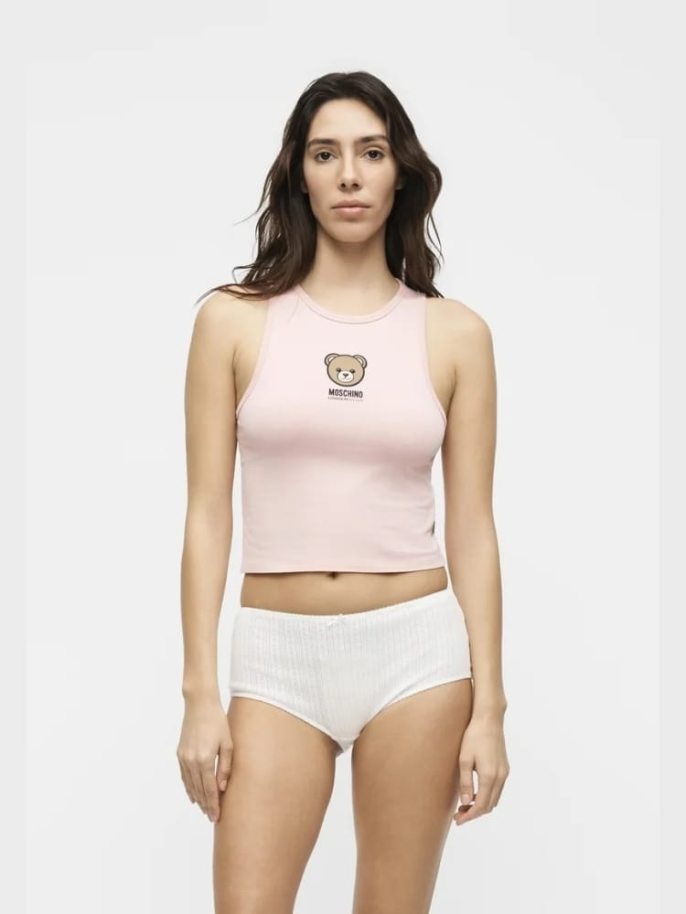 Moschino canotta rosa donna logo teddy