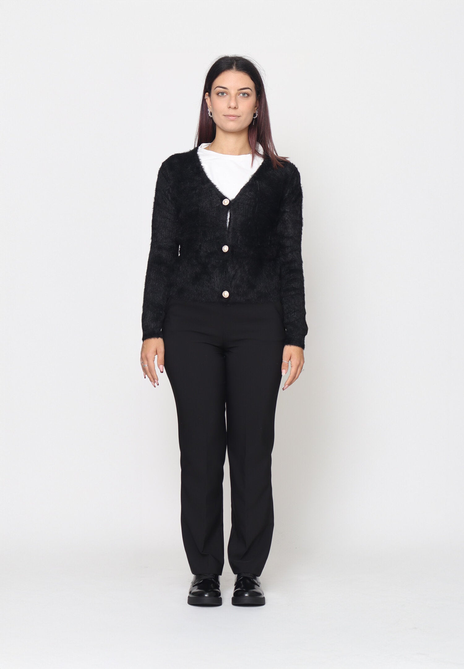 Monte Cervino Cardigan Lana Nero Donna In Lana Con Bottoni Elegante AI25