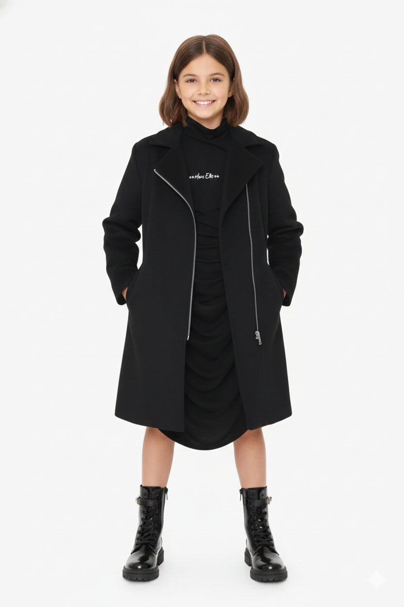 Gaelle Paris Cappotto Nero Bambina In Poliestere Maniche Lunghe Elegante AI25