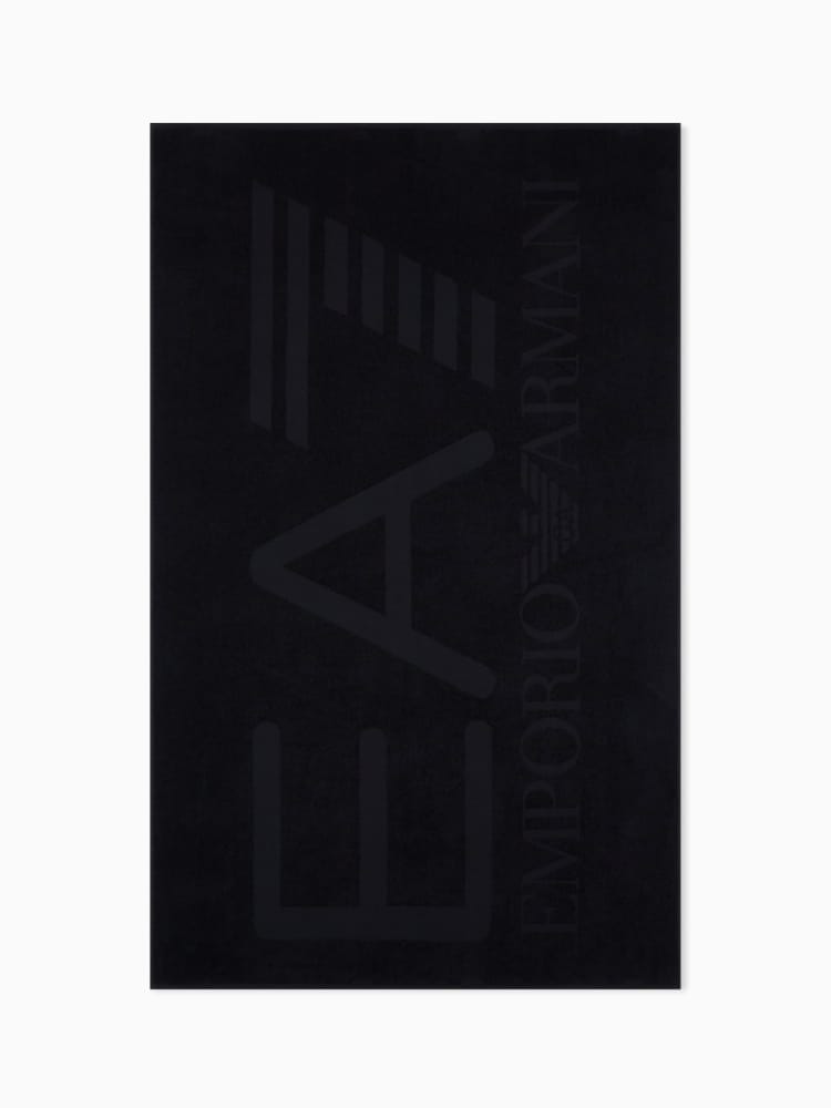 Emporio Armani telo mare in cotone nero con logo