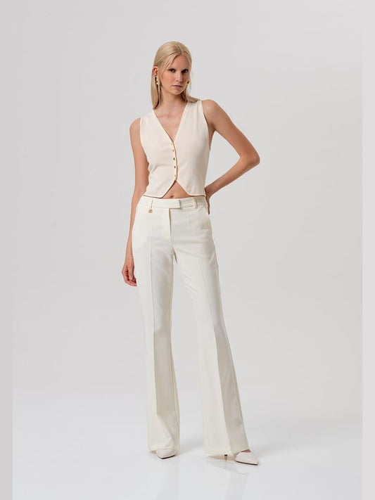 Fracomina pantaloni sartoriali flare bianco con dettaglio logo metallico