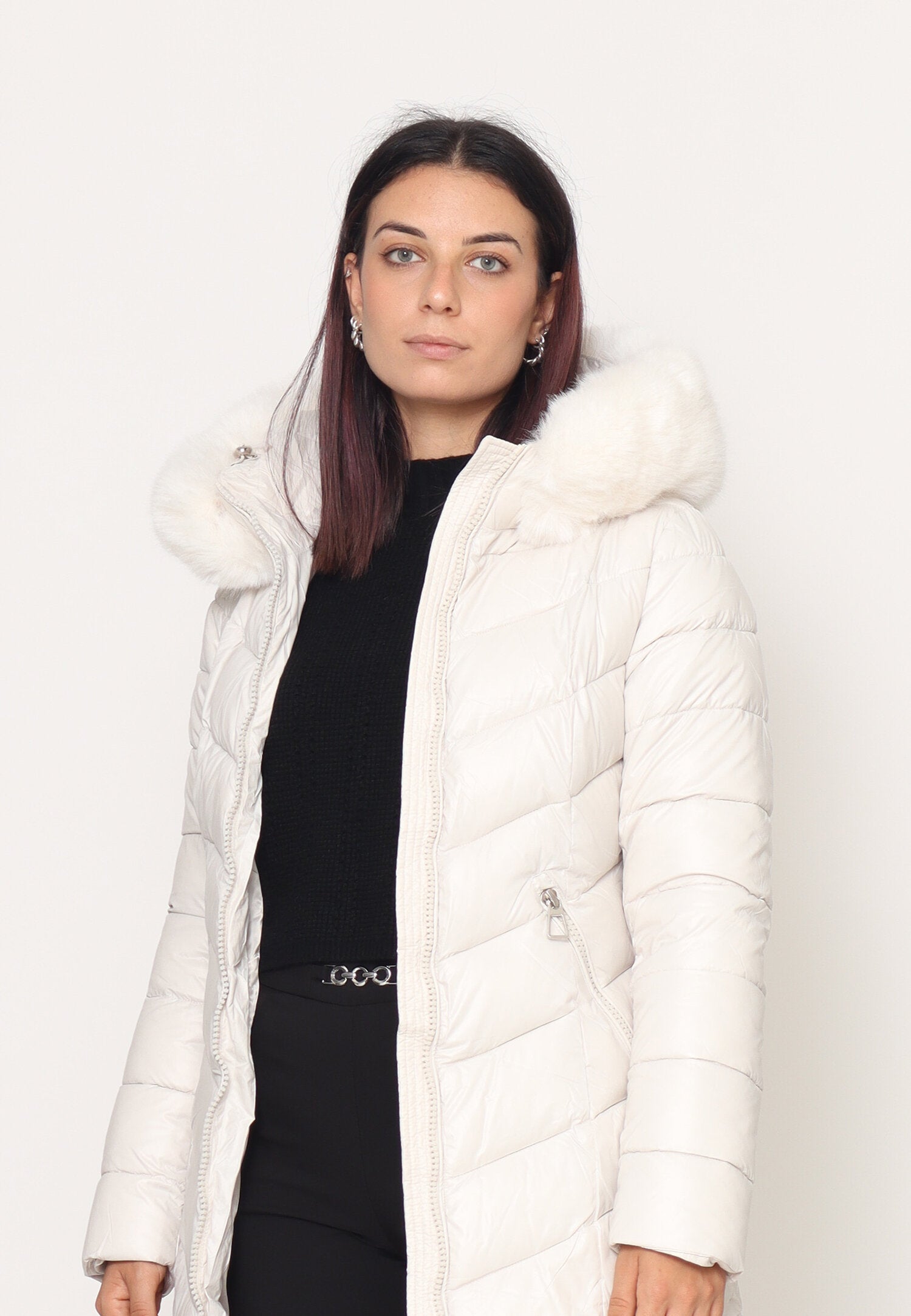 Monte Cervino Giubbotto Panna Donna In Nylon Con Pelliccia Invernale AI25