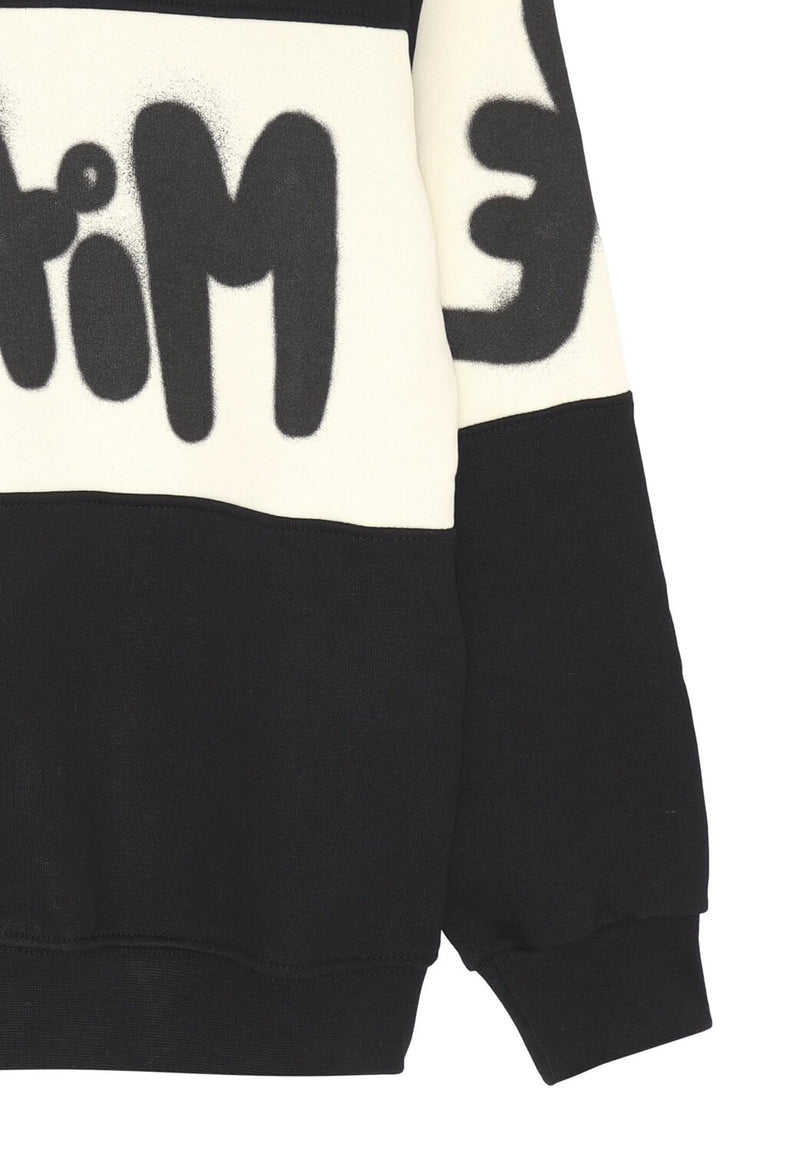 Disclaimer felpa con cappuccio bambino nera banda panna cotone inverno logo nero - NERO | CammarataMode