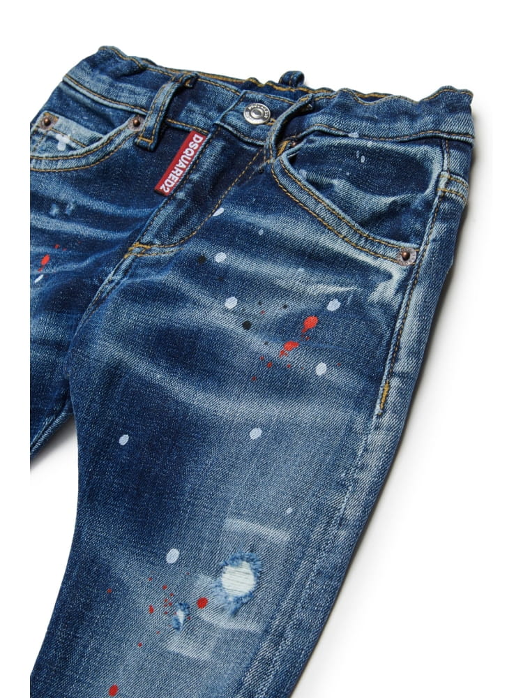 Dsquared jeans infant slim lavaggio blu medio con macchie di vernice Bambino